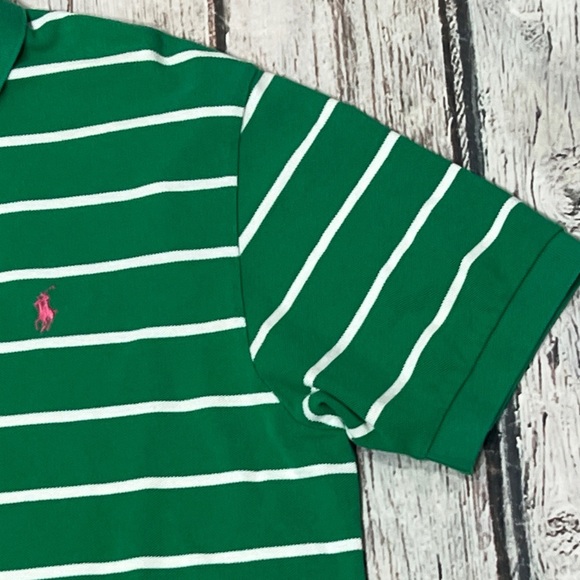 Ralph Lauren Green and White Striped Mens Preppy Golf Golfer Polo Shirt - Picture 2 of 6